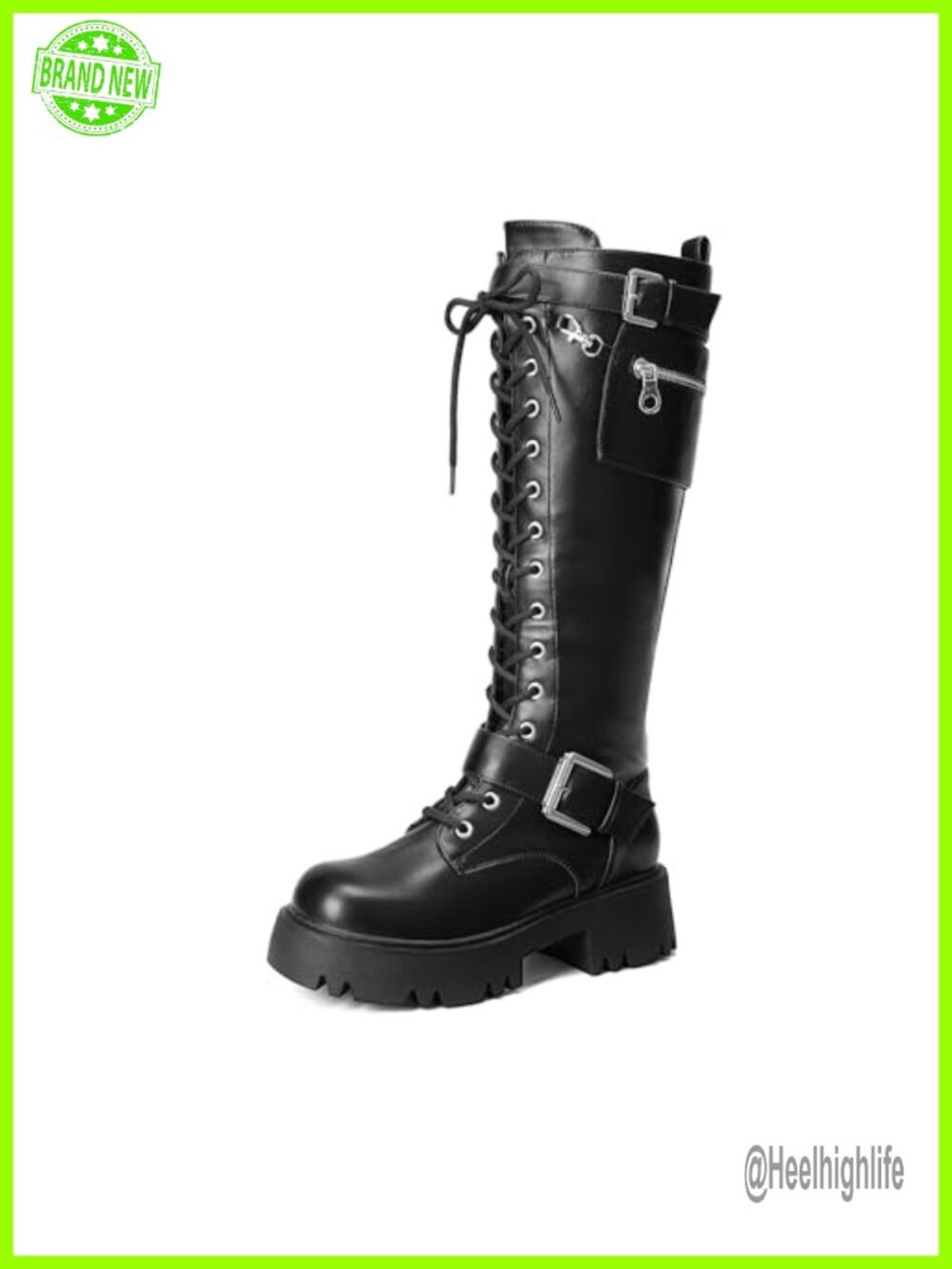 Dream Pairs Knee High Combat Boots Platform Heels Faux Leather Lace Up
